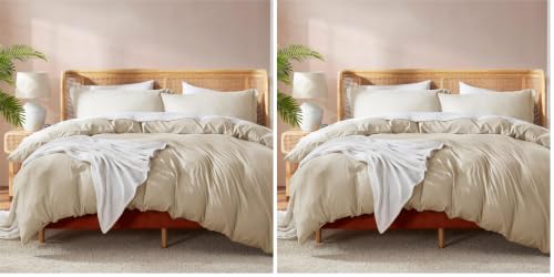 Image of Nestl Beige Cream Duvet Cover King Size - Soft Double Brushed King Duvet Cover Set, 3 Piece, with Button Closure, 1 Duvet Cover 104x90 inches and 2 Pillow Shams (Pack of 2)