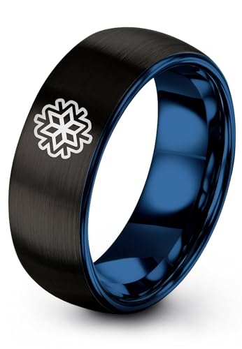 Zealot Jewelry Snowflake Ring Gift for Winter Decor Fan Black Blue Tungsten Band Secret Santa Girlfriend Anniversary Valentine for Fiancé Mother for Mom Wedding Band Set Aunt Birthday Size 13
