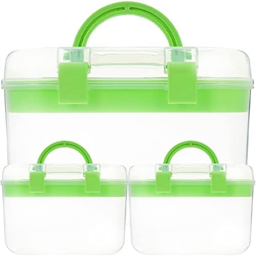 Tofficu 3pcs Empty Medicine Box First Aid Storage Box Portable Transparent Tool Box Sewing Box Organizer Travel Kit Box Crafts Supplies Case for Art Craft Cosmetic Green