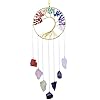 SUNYIK Tree of Life Raw Stone Wind Chimes Outdoor Indoor Handmade 7 Chakra Stone Healing Crystal Wall Hanging Ornament Decoration for Home Office 7 Chakra