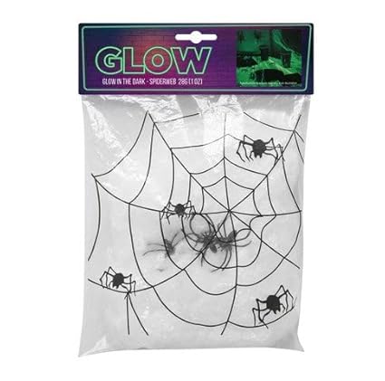 Uncle Bills Glow in Dark Spider Web with 3 Spiders 28gm |Halloween Party Decoration Supplies