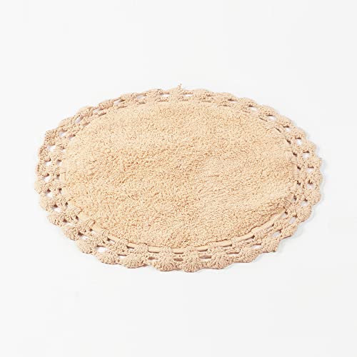 Habere India-All the Cultures Fabricating India - Crochet Bath Mat, Super Absorbent 100% Cotton & Quick Dry Bath Rug for Bathroom Floor Mats (Round, Beige_60 CM Round) 6 41PjVYKc35L