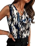 Hotouch Camisetas Satén Mujer Tallas Reino Unido Sin Mangas Elegantes Cuello V Informales Salir Z-Patrón 220 XXL