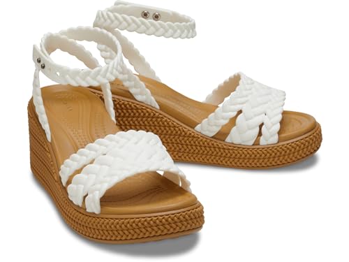 Crocs Womens Brooklyn Ankle Strap Wedge Platform Sandals Chalk 8 Medium