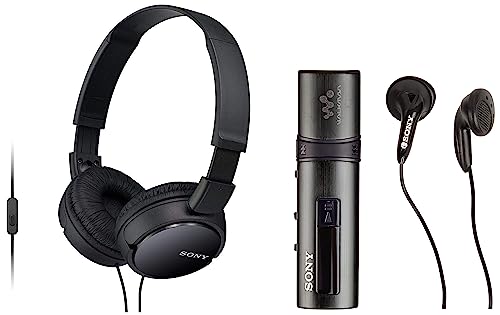 Image of Sony NWZ-B183F Walkman 4GB Digital Music Player with FM, 20 Hours of Battery Life && MDR-ZX110AP Wired On-Ear Headphones with Tangle Free Cable, 3.5mm Jack, Headset with Mic for Phone Calls - (Black)