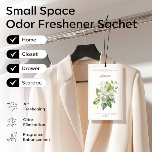 Image of MYARO 12 Pack Jasmine Scented Sachets for Drawer, Closet & Small Spaces Air Freshener Bags, Odor Eliminator for Car, Shoes, Bathroom Home Fragrance Gift Set