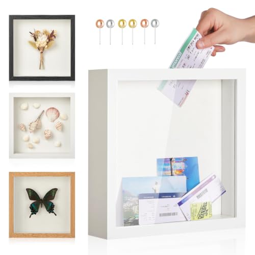 MUXIUNT Travel Adventure Archive Shadow Box with Slot,8x8in White World Map