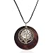 SIVITE Vintage Hollow Round Wooden Necklace Left Owl Tree of Life Charm Pendant Long Leather Chain Necklace