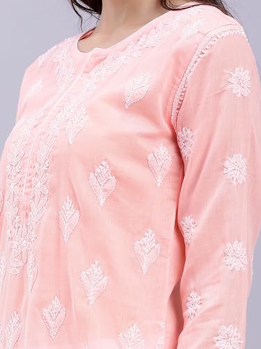 Image of Seva Chikan Hand Embroidered Lucknowi Chikankari Terivoil Cotton Regular Fit Straight Kurta for Women SCL4351