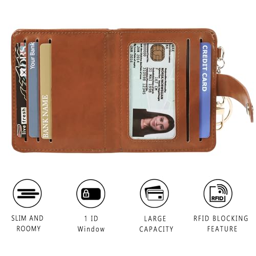 Image of Airkit Small Wallet Women RFID, PU Leather Card Holder with Keychain | Slim Compact Zipper Coin Purse for Ladies, Travel Holiday Gifts for Mom, Cute Mini Bifold Wallets