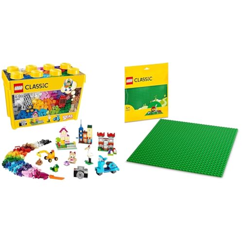 LEGO Classic Scatola Mattoncini Creativi Grande, Contenitore con Costruzioni Colorate & Classic Base Verde, Tavola per...