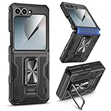 VEGO for Samsung Z Flip 6 Case with Stand, [Hinge Protection][Screen Protector] Full Body Drop Protection Cover Protective Magnetic Phone Case for Samsung Galaxy Z Flip 6 2024- Matte Black