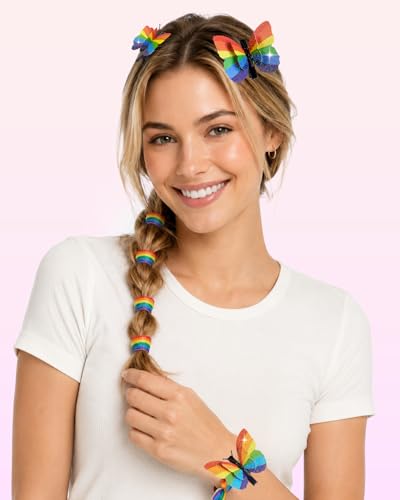 12 pinzas mariposa con brillo y 6 ligas para cabello miniatura 4