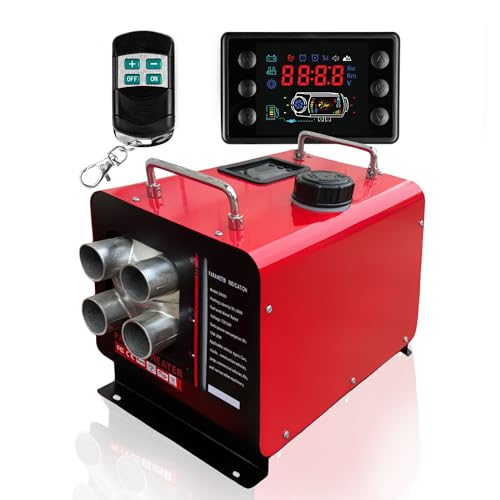 12V/24V/110V Diesel Air Heater Kit 8000W Portable All-in-One Forced-Air Heating System with LCD Panel | Parking Heater for RV Truck Van Trailer Motorhome | Outdoor Camping Tent Garage Warmer | Red