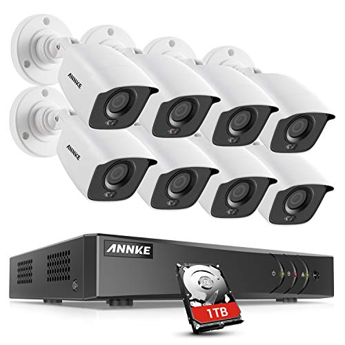 ANNKE 8CH 1080P True Color Night Vision CCTV Camera System, 5MP H.265+DVR, 1TB Hard Drive, 8X 2.0MP HD Weatherproof Outdoor Security Camera, Smart Array LEDs, Remote Access, Easy DIY (8+8 1TB)