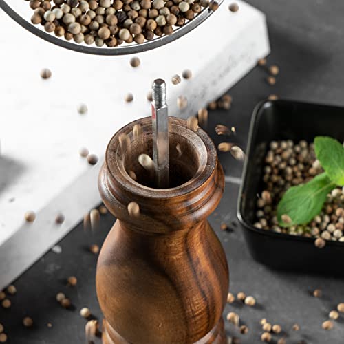 Bill.F Salt and Pepper Grinder Set, Wood Pepper Mill Set of 2 Manual Salt Pepper Shakers Grinder Refillable 7 Inch with Adjustable Ceramic Grinding Rotor - Image 6