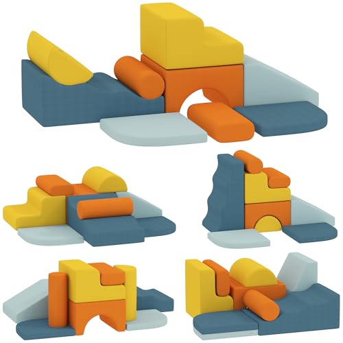 AIYAPLAY Juego de 9 Bloques de Espuma para Niños, Bloques de Psicomotricidad con Fundas de Terciopelo Lavables, Set de Escalada para Interior, para Escalar y Gatear, Multicolor