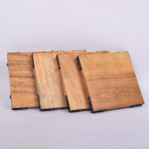 Samhita Acacia Wood Square Coasters Protection Tabletop,Countertop and Surfaces Size: 4" x 4", Set of 4 - Image 4