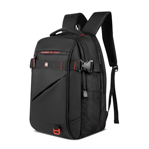Image of SWISS MILITARY 30L Unisex Laptop Travel Backpack for 15.6-Inch Laptops - with Luggage Strap, Detachable Key Ring, Anti-Theft Pocket, Expandable Bottle Pocket for Office and College Use