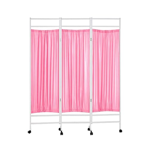 Paravent médical 3 panneaux roulettes cloison séparation pliable rose