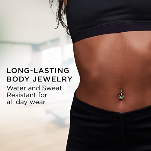 Pierce2Go 14G Belly Button Rings Surgical Steel Weed Marijuana 4/20 Belly Button Ring With Cz Stone - Belly Piercing For Women – 7/16” #TOP5