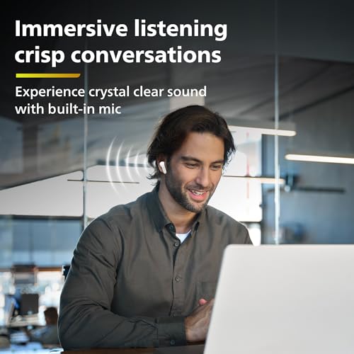 Image of Philips TAT1269 Bluetooth Truly Wireless in Ear Earbuds with mic, 13mm Drivers, BT 5.4, 40H Playtime, IPX5, Fast Charging, Touch Controls, Voice Assistant, Mono Mode, LED Indicator (Bright White)
