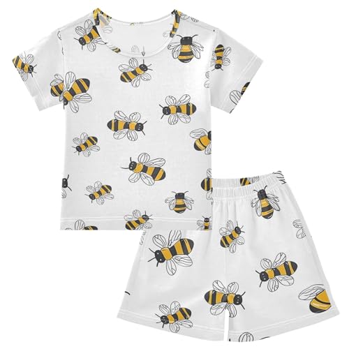 ALAZA Cute Bee on White Pajamas Short Sleeve 2 Piece Sleepwear Top and Bottom Pajama Set Unisex