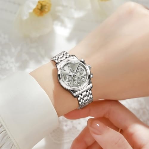 Image of OLEVS Women Watch Multifunctional Two Tone Watch Fashion Business Analog Quartz Ladies Watch Stainless Steel Waterproof Diamond Watch for Women