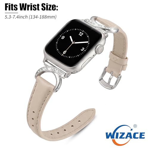 WIAZCE Leather Bands Compatible with Apple Watch Band 38/40/41/42/44/45/46/49mm Women, Slim Thin Dressy Designer Strap with C-Shape Metal Buckle for iWatch Series 11 10 9 8 7 6 5 4 SE/Ultra 3 2 1 (Starlight) by WIZACE - Used condition - Image 9