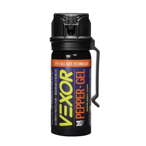VEXOR Pepper Gel from Zarc, Maximum Strength Police Pepper Spray, Gel is The Future, Full Axis Technology Shoots from Any Angle 18-feet, Flip-top Safety