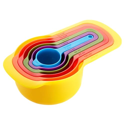 Set of 6 Cup Measurements for Baking Cup Measurements Set Colorful Measuring Spoons Set Re-Usable Cups Measures Multicolor Space Saving Stackable