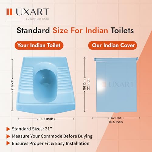 Image of LUXART Indian Square Toilet Cover 56L x 42W | Blue 21 Inch Orissa Pan Toilet Seat Cover | PP Commode Lid with Easy Installation Kit | Blue Finish | 2 Year Warranty
