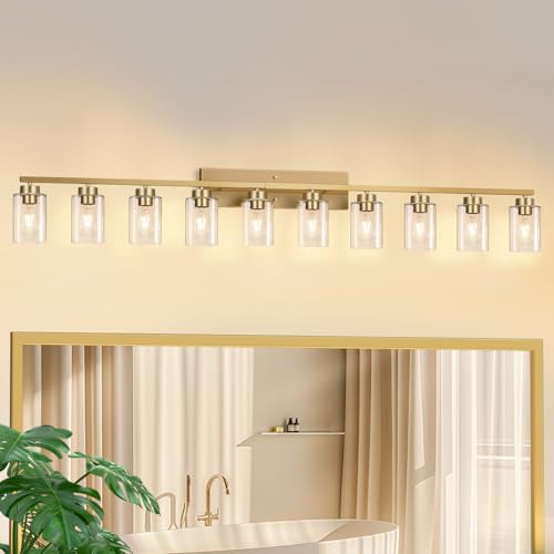 Image of IZORRO Bathroom Light Fixtures, Modern Vanity Lights, Bathroom Lighting Fixtures Over Mirror with Clear Glass Shade, Wall Sconce for Living Room Cabinet Bedroom (Brushed Gold, 10-Light)