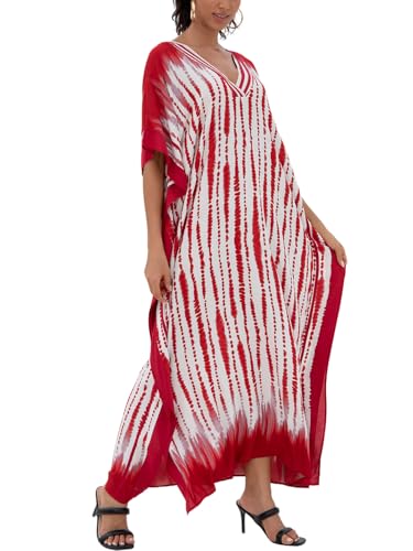 Image of KECVOT Kaftan Dresses for Women V-Neck Print Swimsuit Cover Up Plus Size Beach Caftan Lounge Dress