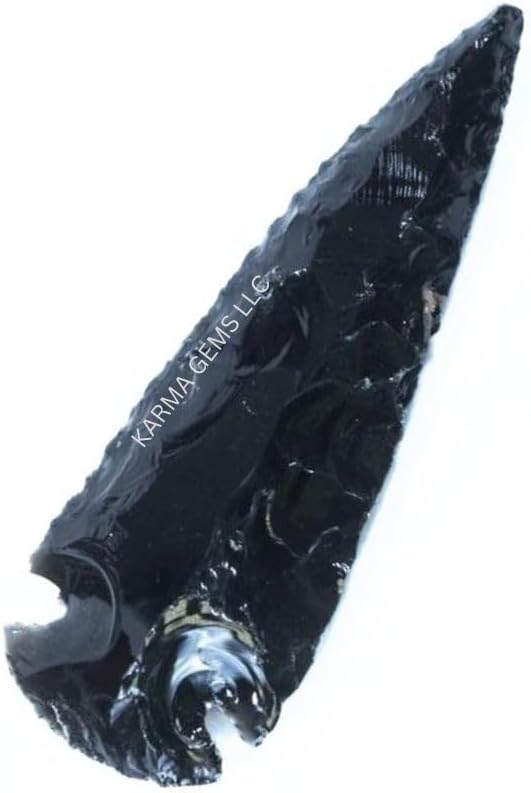 4" to 4.5" Flint Black Obsidian Arrowheads Stone - Jewelry Necklace Pendant for Men & Women - Healing Inner Anger, Tension from Chakra - Powerful Cleanser of Negative Energy - (Pack of 5)