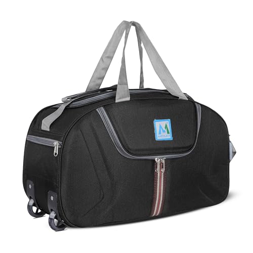 Image of M MEDLER Jerry Duffle Bag | Waterproof Strolley Duffle Bag | 2 Wheel Duffel Bag | Luggage Bag with Adjustable Strap (Black)