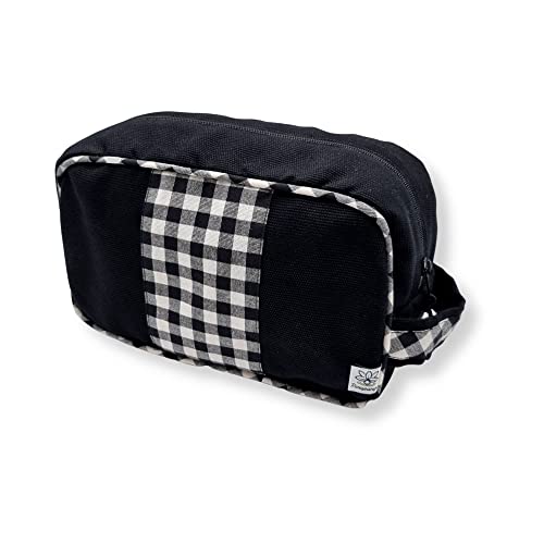 Trousse de Toilette Voyage stylee et Originale Grande capacite confectionnee en France avec des matieres durables (Vichy Noir)