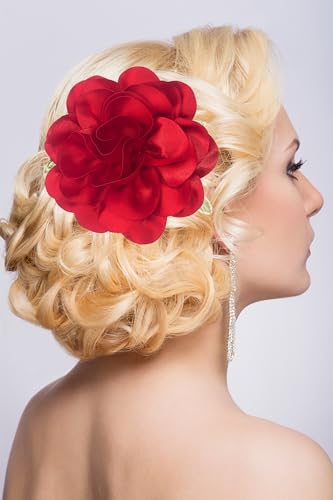 Image of Dainty Fabric Rose & Camellia Flower Oversized Brooch Pins & Hair Clip - Large Lapel Pin, 4.3in /7.5in