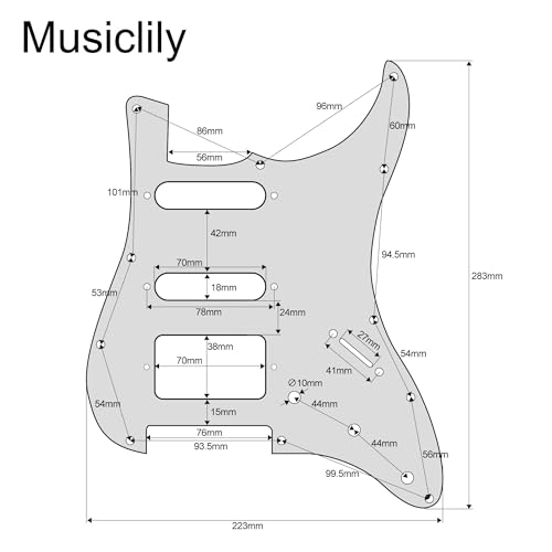 Musiclily Pro 11-Hole Modern Style Strat HSS Pickguard for American Stratocaster Guitar 3Ply Black - Image 2