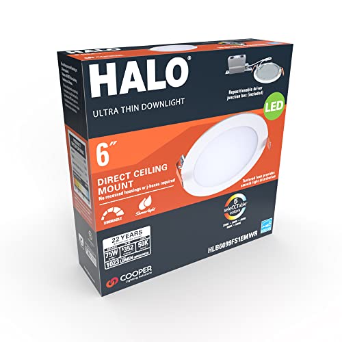Halo 6 Inch Recessed Led Ceiling & Shower Disc Light – Canless Ultra Thin Downlight – 5Cct Selectable - White #TOP1