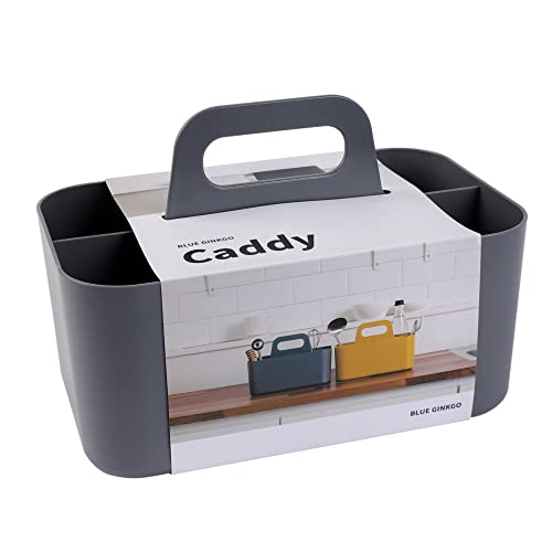 Image of BLUE GINKGO Stackable Organizer Caddy – Korean-Made Portable Tote for Bathroom, Office, Crafts, or School Supplies (Rectangle, Gray)