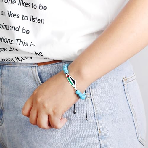 Natural Stone Beaded Bracelet with Palestine Map Charm and Flag Colors for Cultural Pride and Freedom YA60292