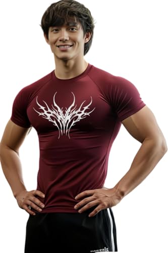 Image of Men Polyster Lycra Printed Half Sleeves Compression T-Shirt for Gym