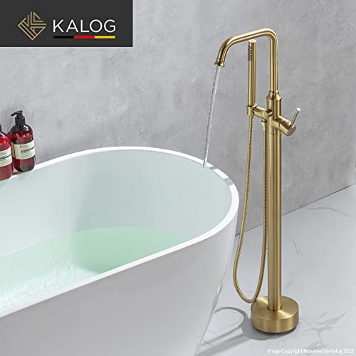Kalog Single Handle Freestanding Tub Filler Floor Mount Bathtub Faucet With Handheld Shower (Brushed Gold-J) #TOP1