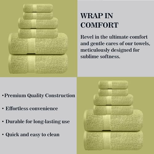 Image of Sulfar 100% Combed Cotton, 6 Pcs Towel Set - 2 Bath Towels (70 x 140 cm), 2 Hand Towels (40 x 70 cm) and 2 Face (30 x 30 cm) (600 GSM, Pack of 6) Misty Green