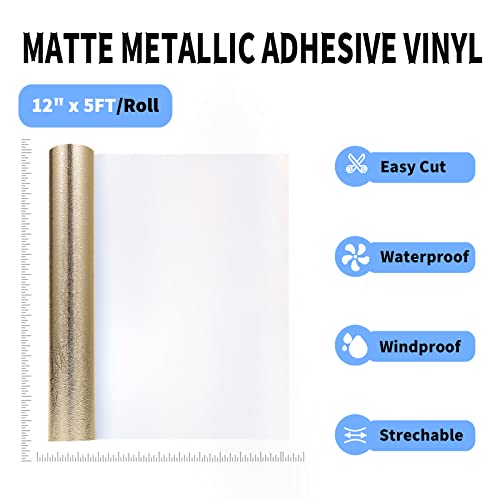 Ahijoy Metallic Textured Permanent Adhesive Vinyl Champagne Gold 12" X5Ft Adhesive Vinyl For Stickers Decals Cups Diy Projects All Craft Cutter #TOP3