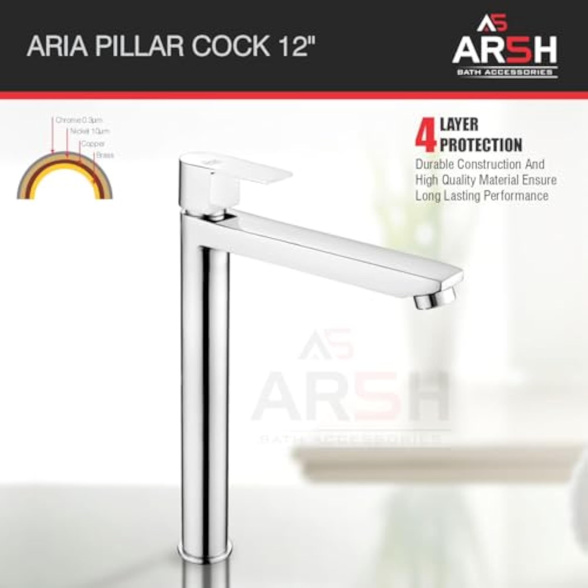 Pure Brass Modern Extended Tall Body Pillar Cocke Tap