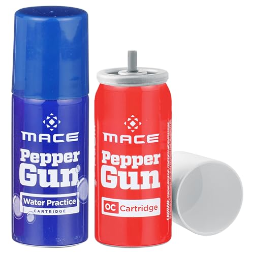Mace Pepper Spray & Water Trainer Cartridge Refill - 0.99 oz, Compatible with Mace Pepper Spray Gun 2.0 Only, Max Police Strength OC, Long Lasting UV Dye, Self Defense for Women & Men