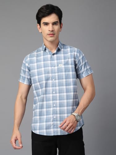 Image of Majestic Man Men's Slim Fit Premium Pure Cotton Plaid Check Half Sleeve Casual Shirt