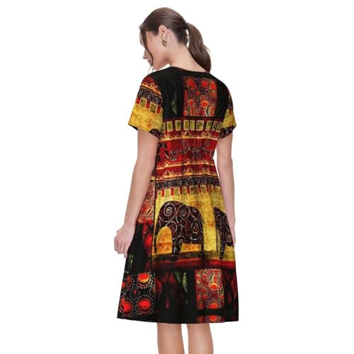 Robe d'été imprimé éléphant africain aux finitions patchwork soignées